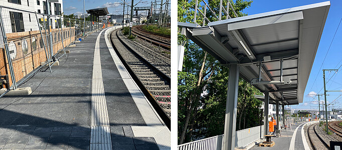 Neuer Systembahnsteig und Bahnsteigdach am Bahnhof in Stuttgart Feuerbach